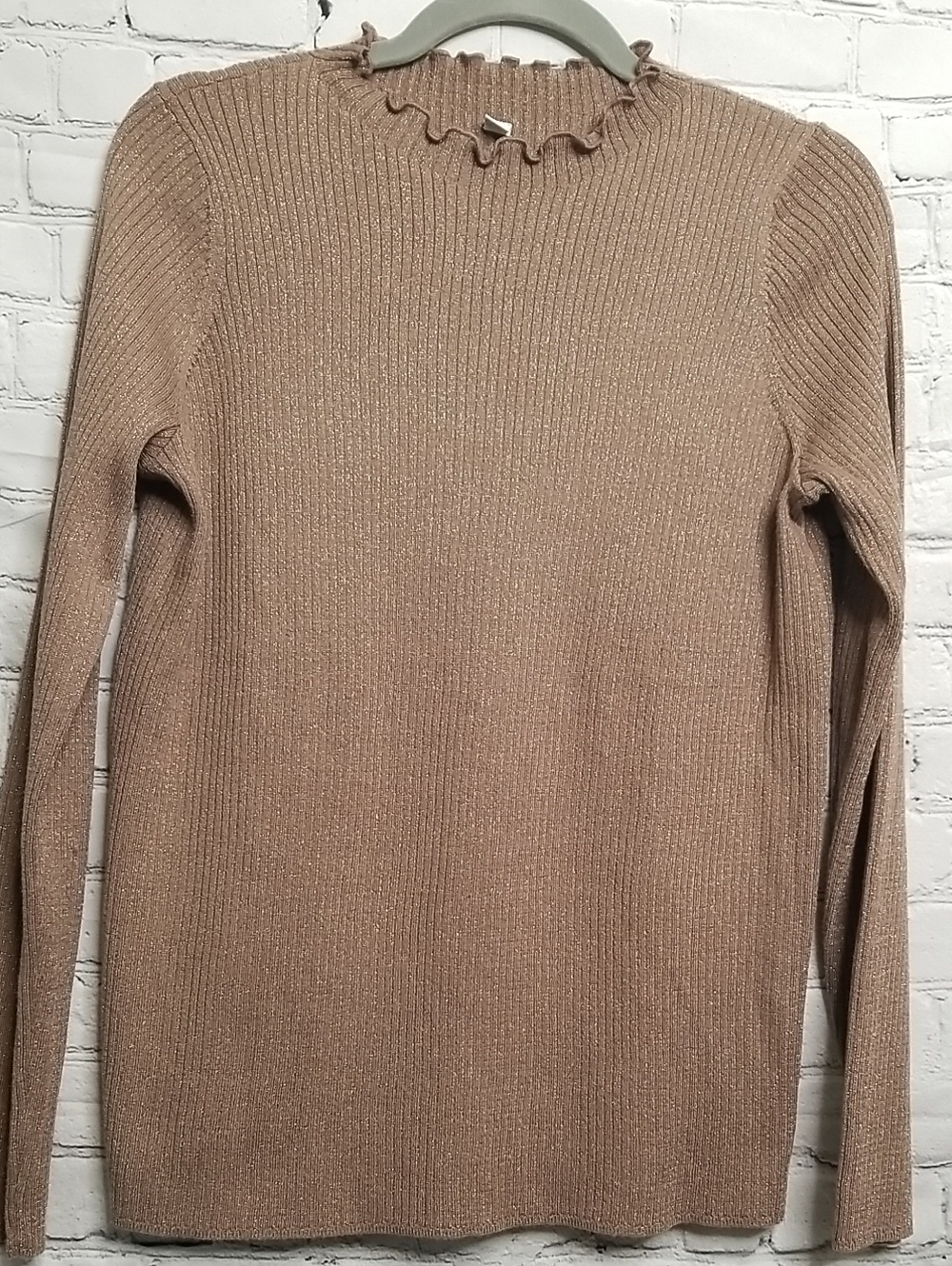 UNIQLO Tan Sweater Women's XL Lettuce Trim Golden Specks